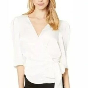 Wayf Ullah Wrap Puff Sleeve Top Ivory Women's Size ~ Extra-Small